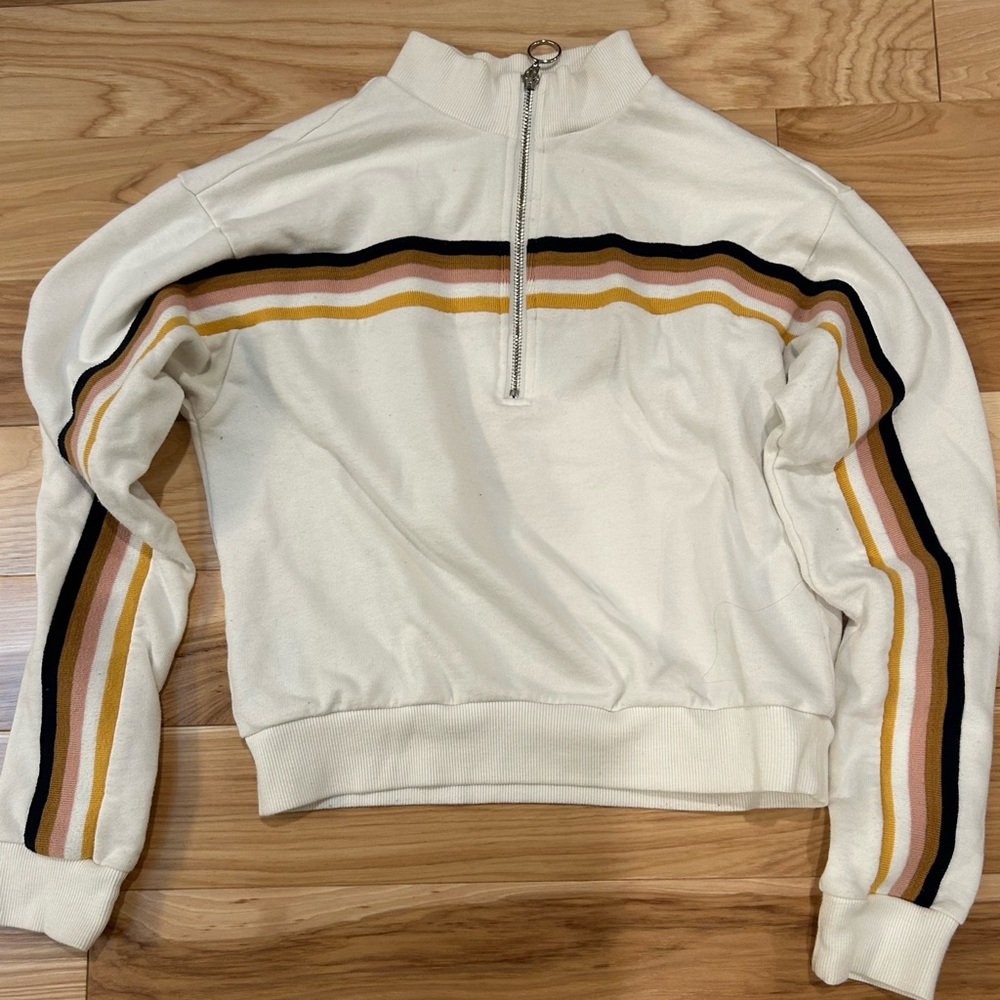 Forever 21 Cream Zip Sweater with Striped Detail